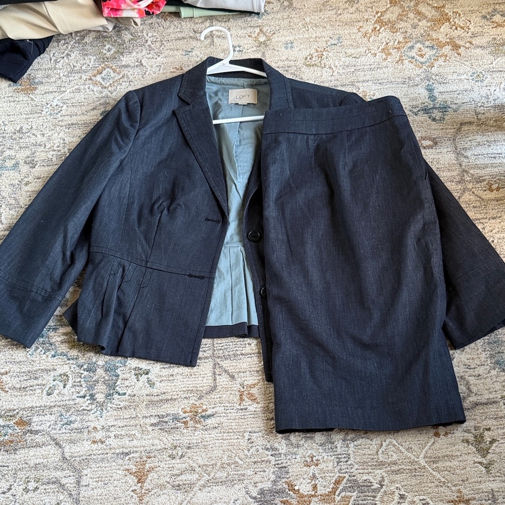 LOFT Dark Gray Blazer and Skirt Set